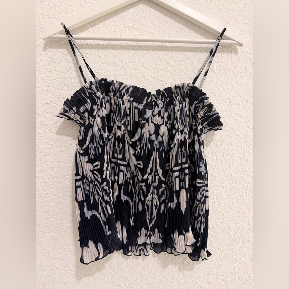 H&M Black & White Pleated Cami Top | Adjustable Spaghetti Strap Blouse